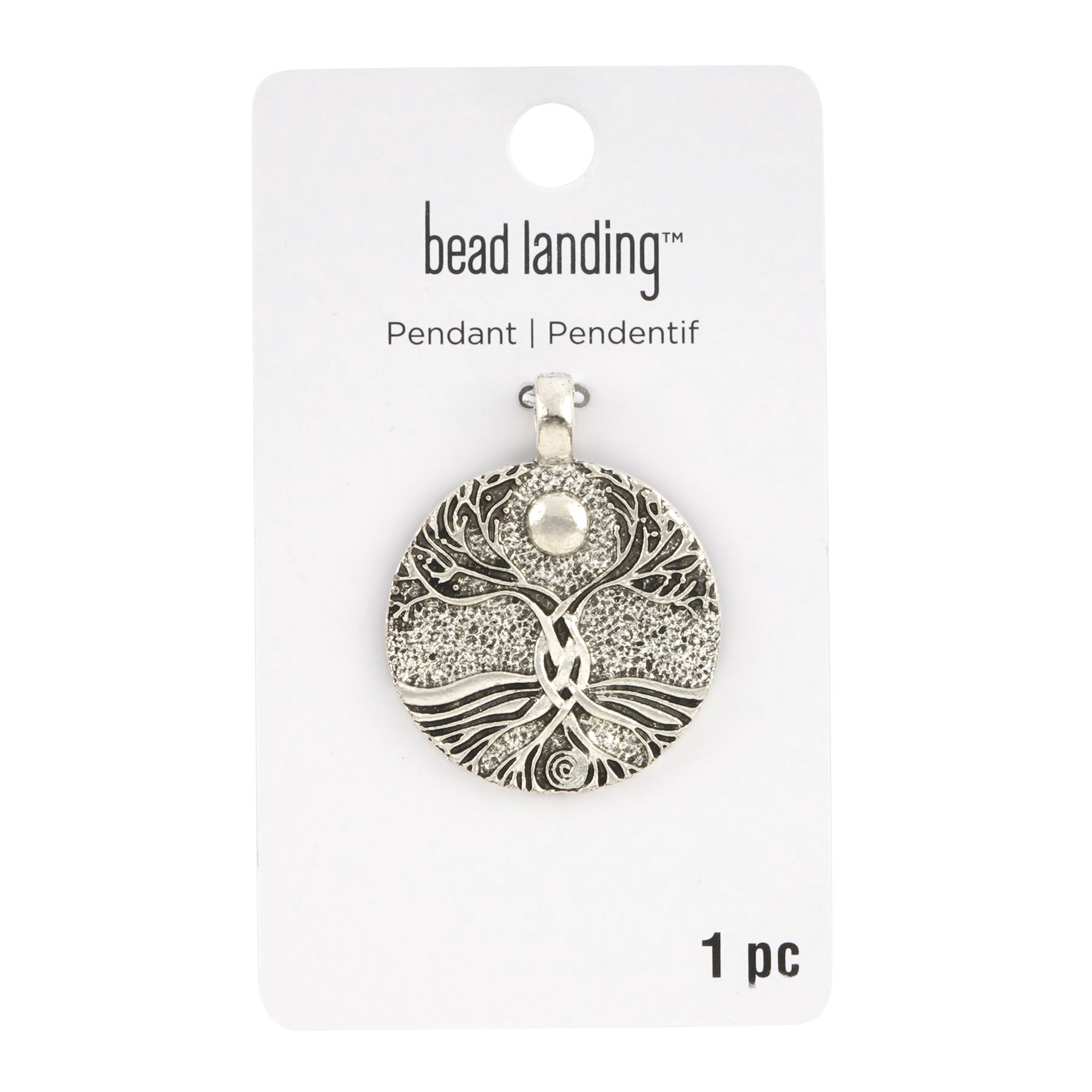 slide 2 of 3, Rhodium Round Tree Roots Pendant By Bead Landing, 34 mm
