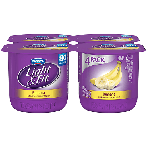 slide 1 of 1, Light & Fit Nonfat Yogurt Banana 4 Ct Cups, 4 ct; 6 oz