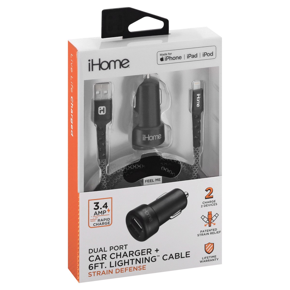 slide 4 of 11, iHome Dual Port Strain Defense Car Charger + Lightning Cable 1 ea, 1 ea