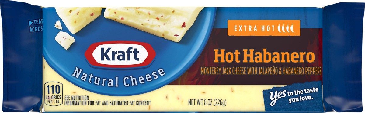 slide 7 of 8, Kraft Hot Habanero Monterey Jack Cheese with Extra Hot Jalapeno & Habanero Peppers Block, 8 oz