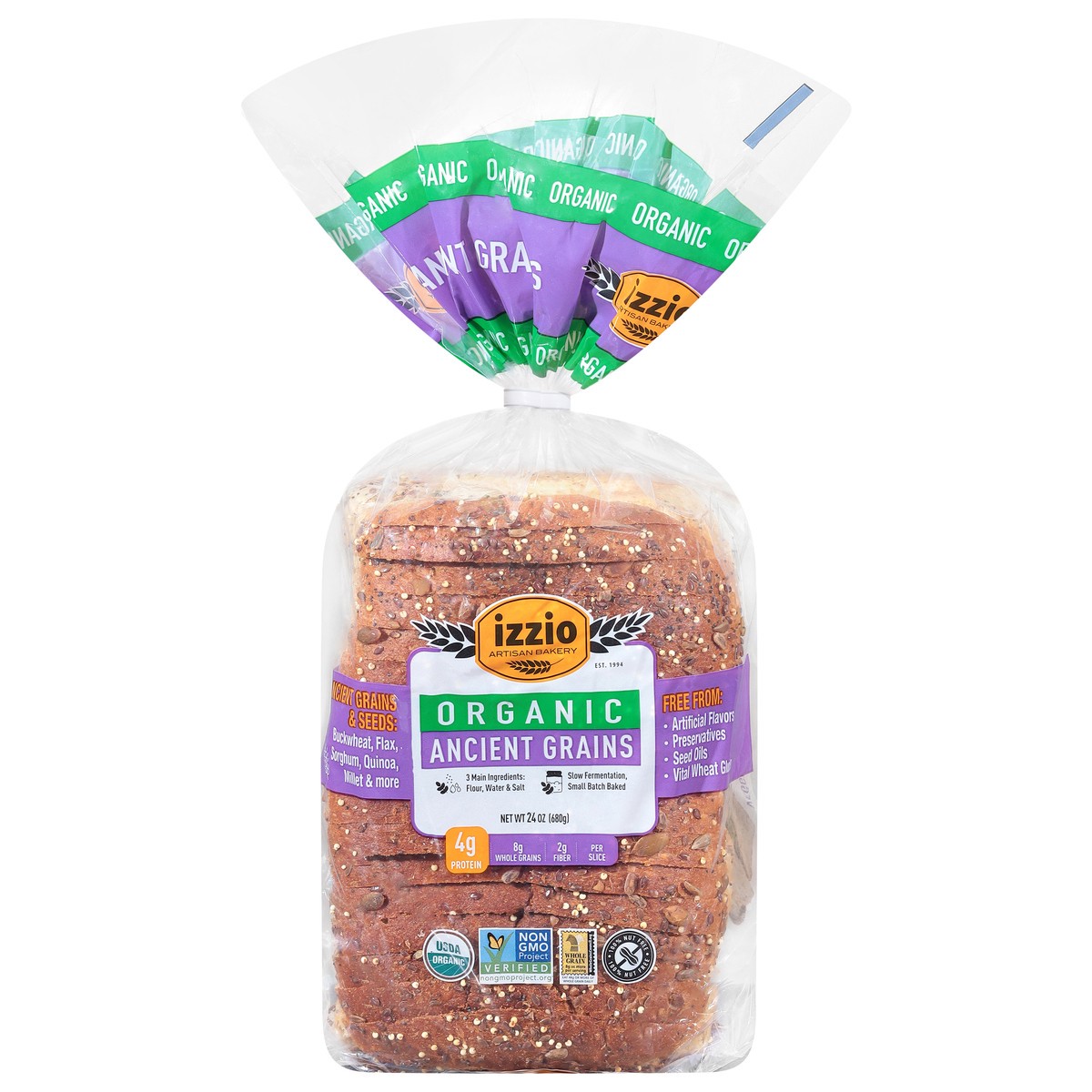 slide 1 of 14, Izzio Organic Ancient Grains Bread - 24 Oz, 24 oz