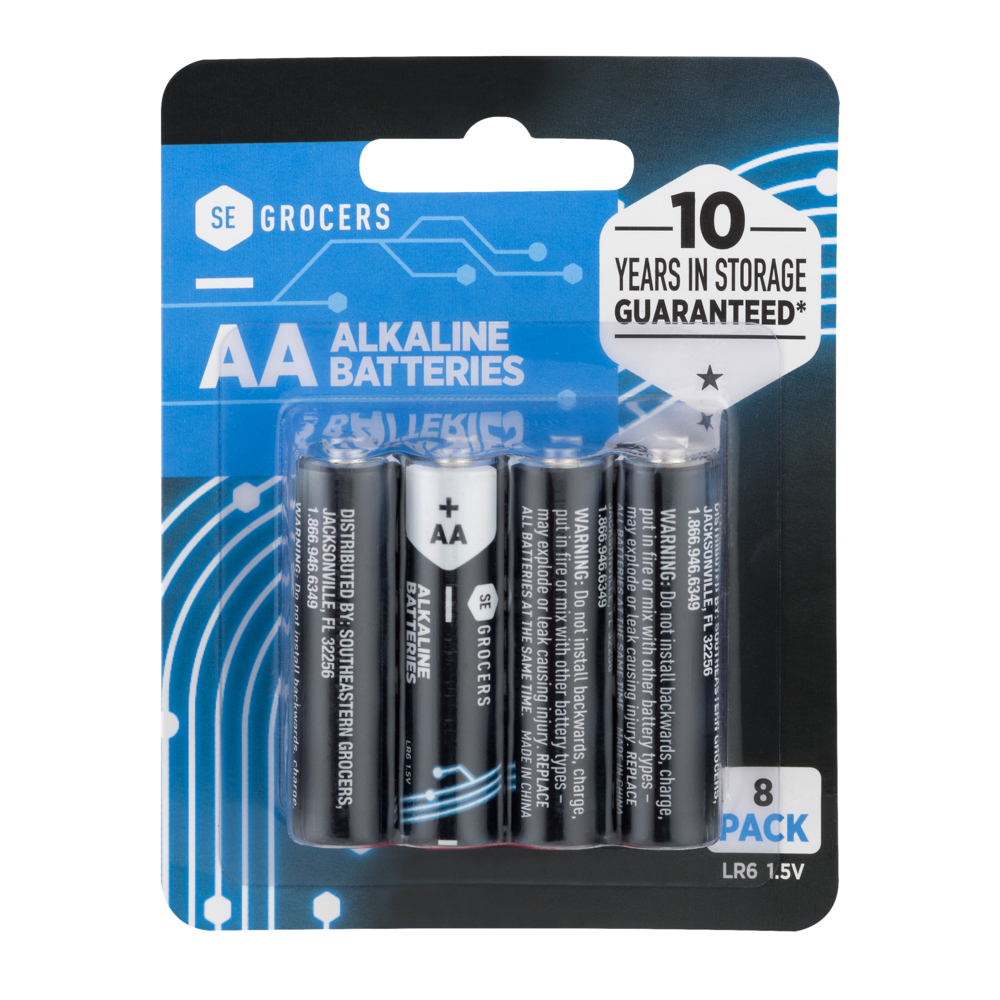 slide 1 of 1, SE Grocers Alkaline Batteries, 8 ct