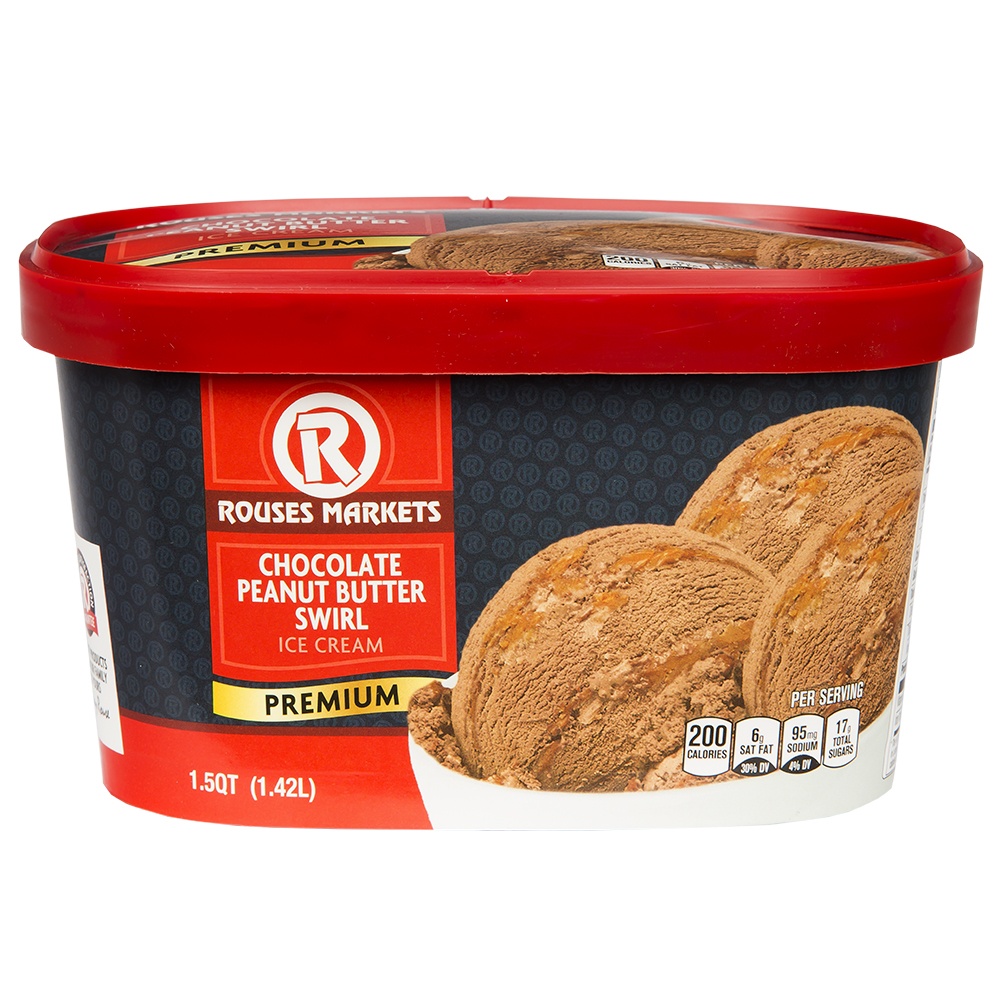 slide 1 of 1, Rouses Chocolate Peanut Butter Swirl Ice Cream, 1.5 qt