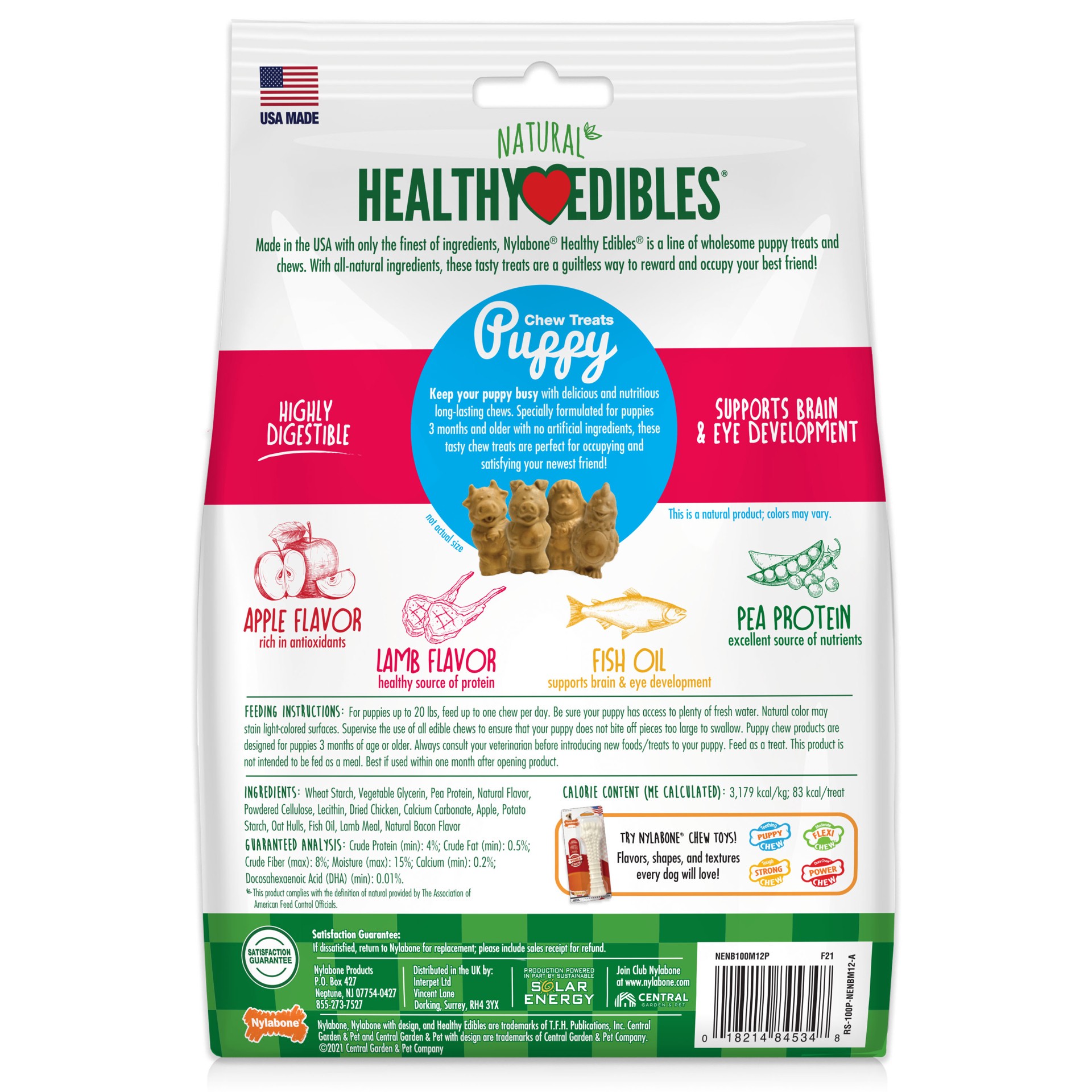slide 6 of 10, Nylabone Healthy Edibles Puppy Animal-Shaped Lamb & Apple Dog Chew Treats Small/Regular - Up to 25 Ibs.(12 Count), 1 ct