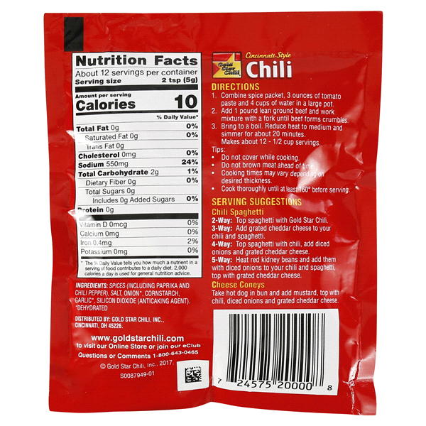 slide 5 of 5, Gold Star Chili Mix, 2.25 oz