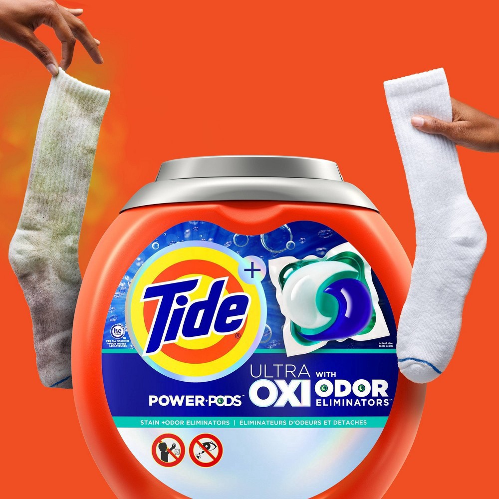 slide 7 of 9, Tide Ultra OXI Power PODS with Odor Eliminators Laundry Detergent Pacs, 32 Count, For Visible and Invisible Dirt, 32 ct