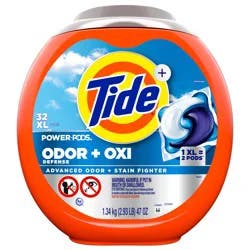 Tide Odor Defense + Oxi Laundry Detergent Pacs, Original Scent, 32 Count, Advanced Odor + Stain Fighter, laudry soap washing detergent pacs