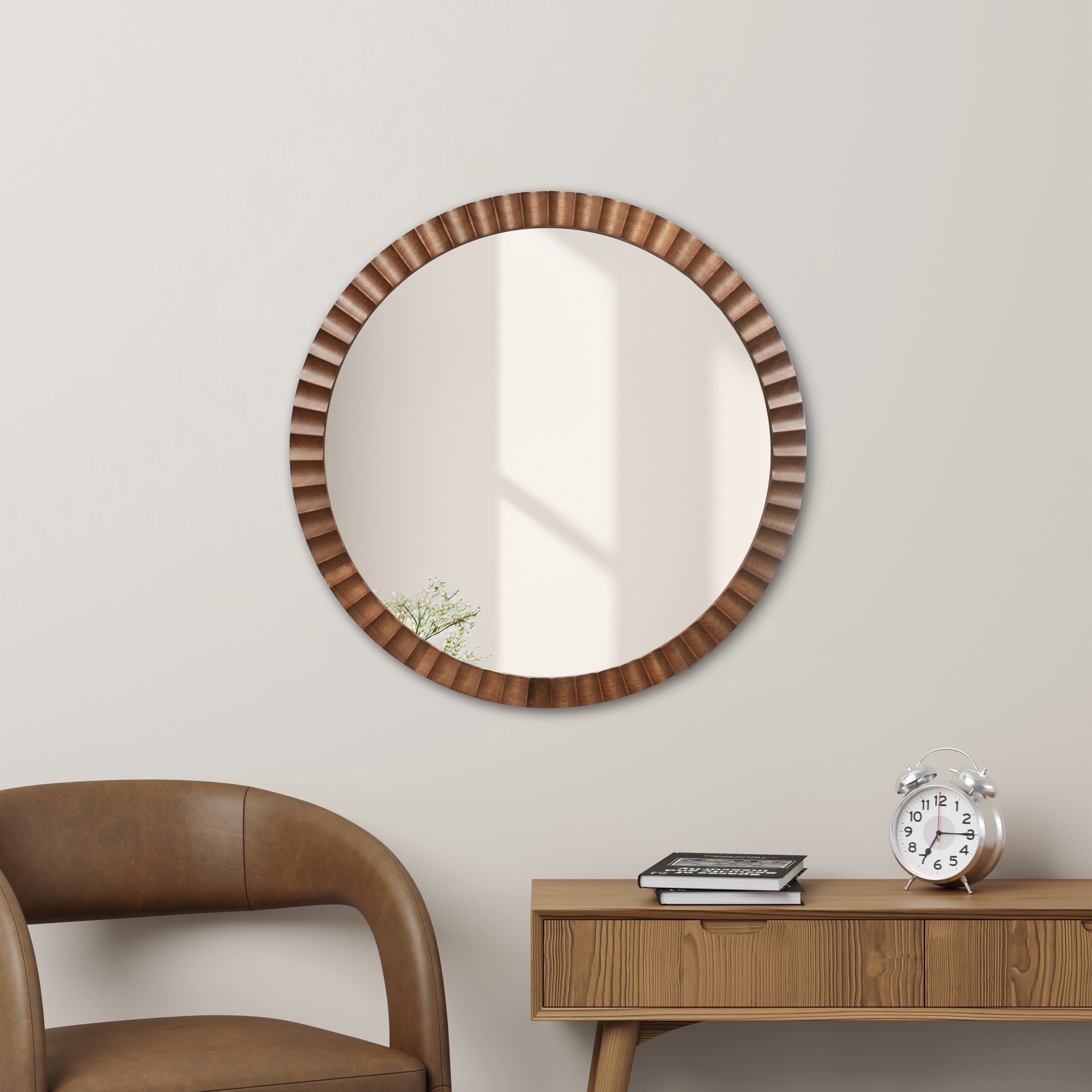 slide 4 of 5, 21.5" Round Wave Wood Decorative Mirror By Ashland, 21.5 in