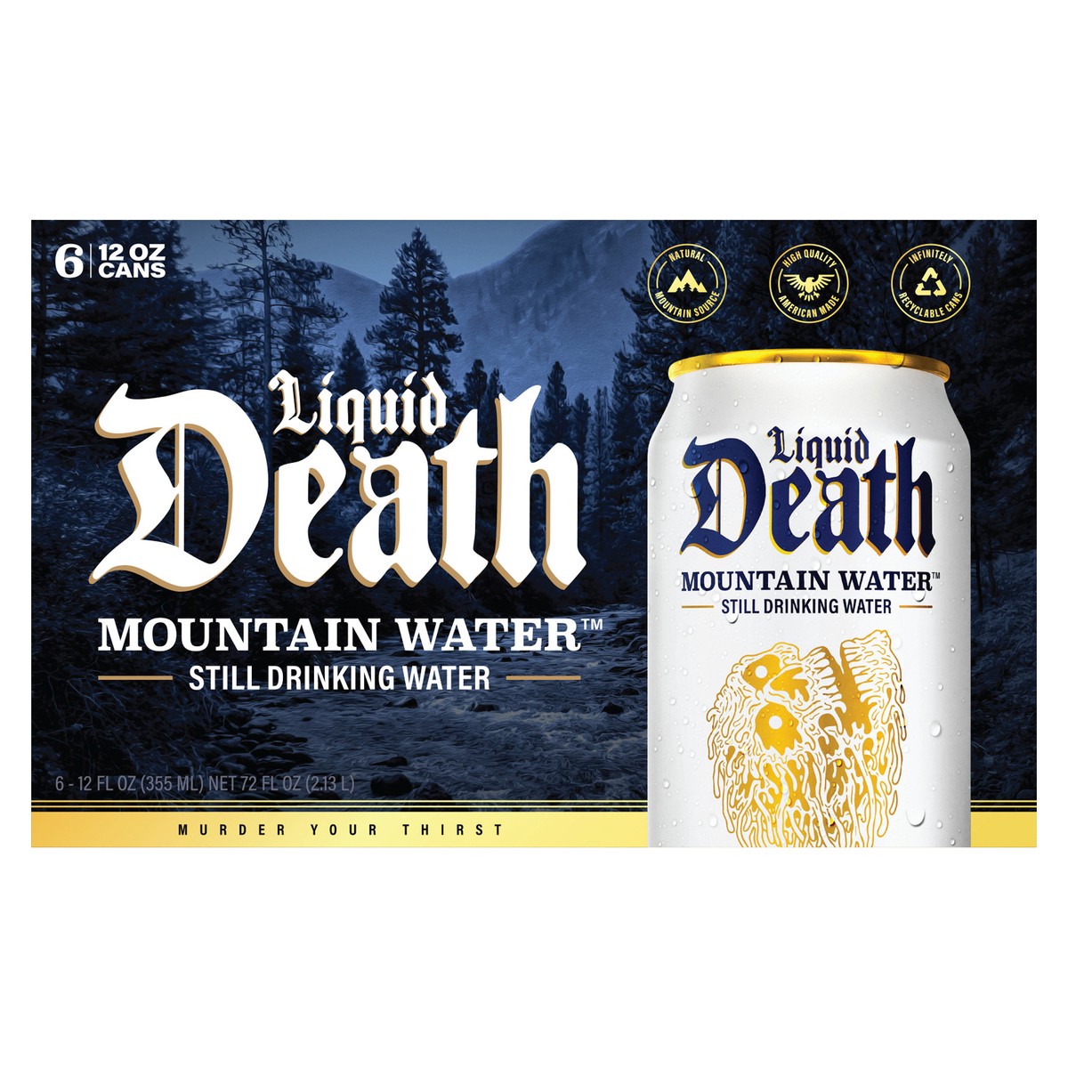 slide 1 of 4, Liquid Death, Still Mountain Water, Real Mountain Source, 6 ct
