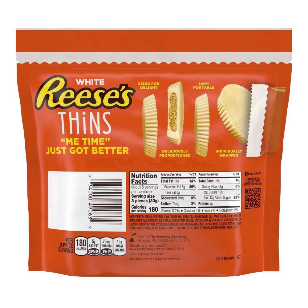 slide 32 of 56, REESE'S THiNS White Creme Peanut Butter Cups Candy, Individually Wrapped, 7.37 oz, Share Pack, 7.37 oz