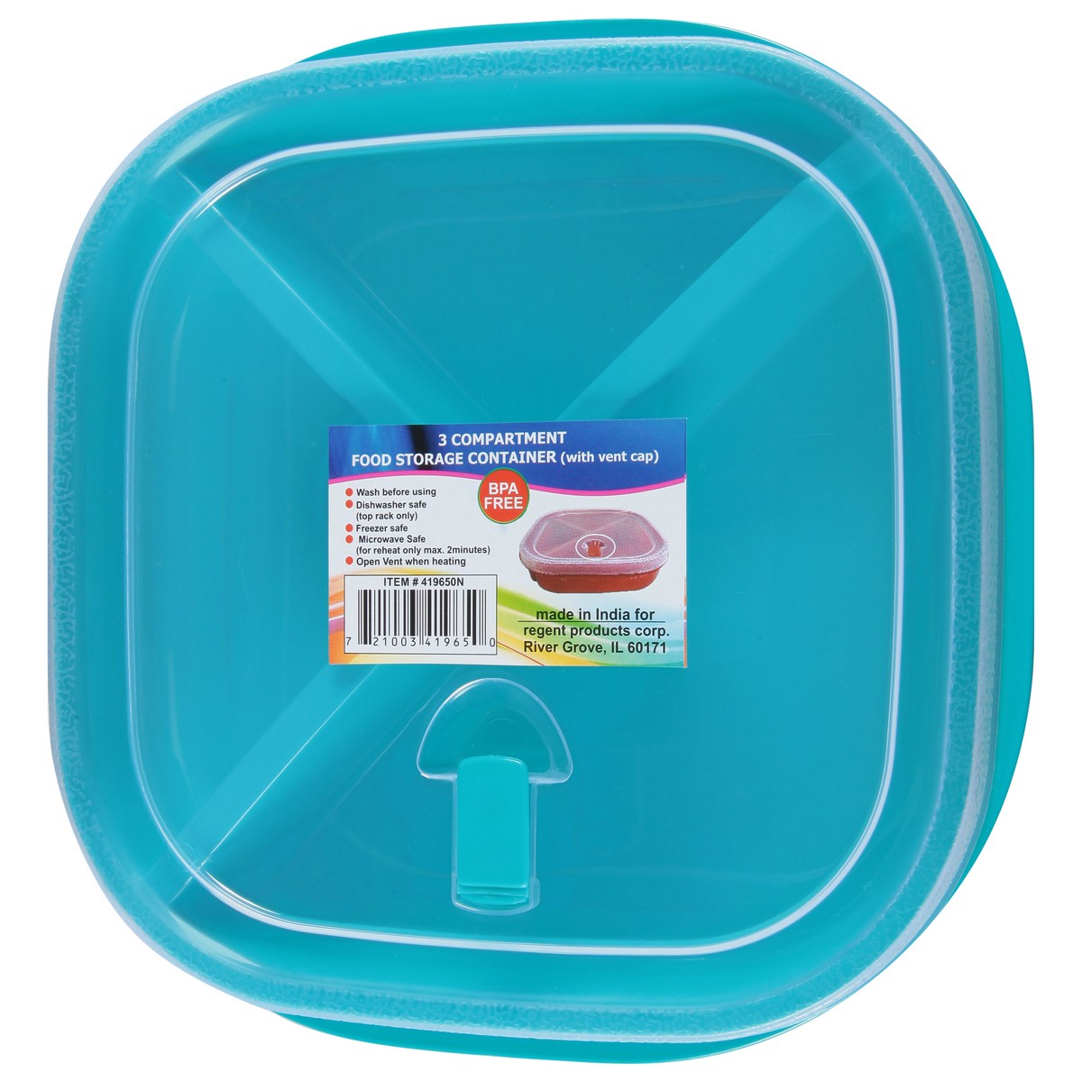 slide 9 of 12, Regent Products 3 Compartment Food Storage Container with Vent Cap 1 ea, 1 ct