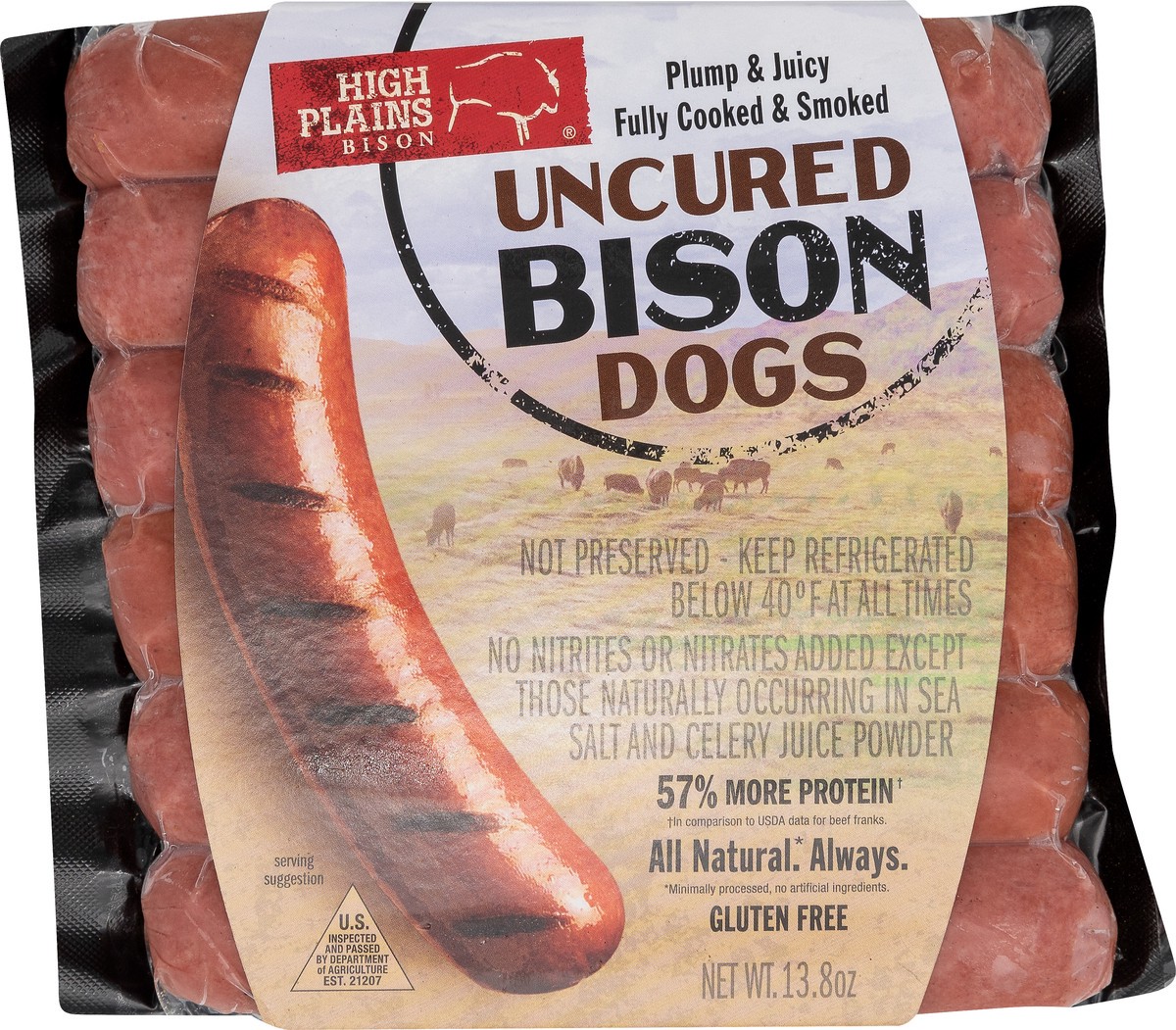 slide 9 of 10, High Plains Bison Uncured Bison Dogs 13.8 oz, 13.8 oz