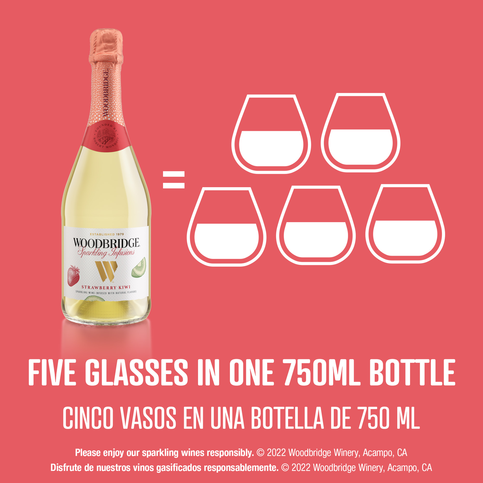 slide 5 of 10, Woodbridge by Robert Mondavi by Robert Mondavi Sparkling Infusions Strawberry & Kiwi Sparkling Wine, 750 mL Bottle, 25.36 fl oz
