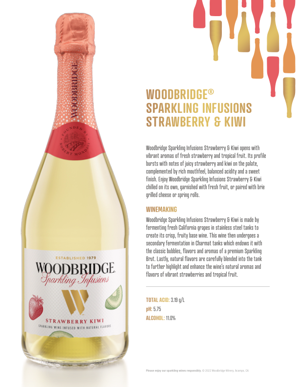 slide 8 of 10, Woodbridge by Robert Mondavi by Robert Mondavi Sparkling Infusions Strawberry & Kiwi Sparkling Wine, 750 mL Bottle, 25.36 fl oz