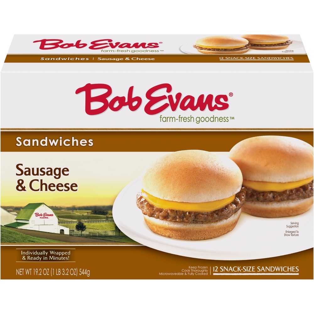 slide 1 of 1, Bob Evans Sausage & Cheese Sandwiches Box, 12 ct; 19.2 oz