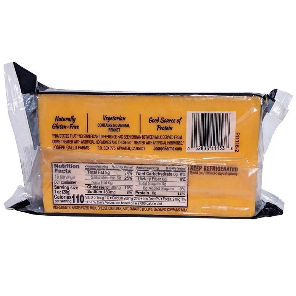 slide 2 of 2, Joseph Farms Sharp Cheddar Cheese, 16 oz