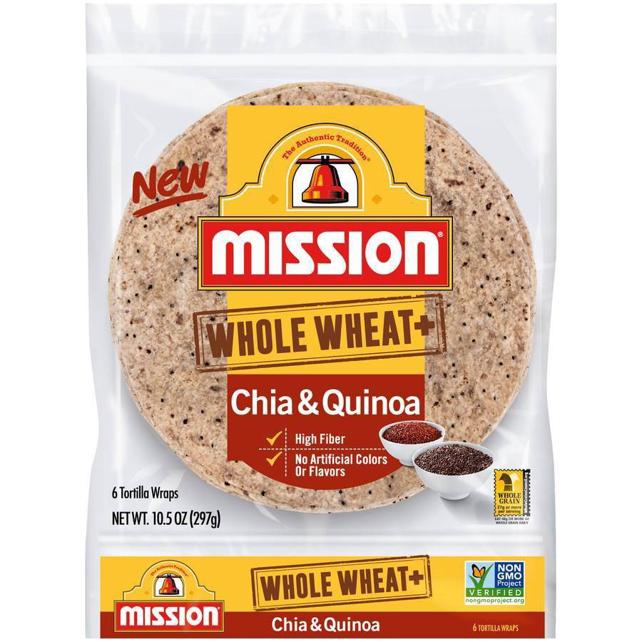 slide 1 of 2, Mission Whole Wheat Chia & Quinoa Tortilla Wraps, 6 ct; 1.75 oz