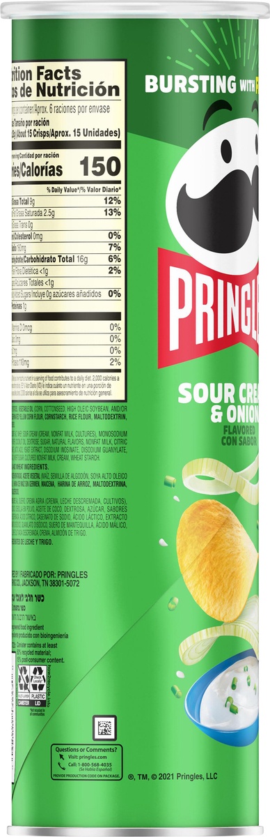 slide 9 of 10, Pringles Potato Crisps Chips, Lunch Snacks, On The Go Snacks, Sour Cream and Onion, 5.5 oz