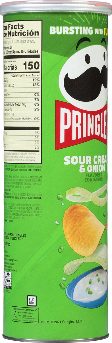 slide 10 of 11, Pringles Potato Crisps Chips, Lunch Snacks, On The Go Snacks, Sour Cream and Onion, 5.5 oz