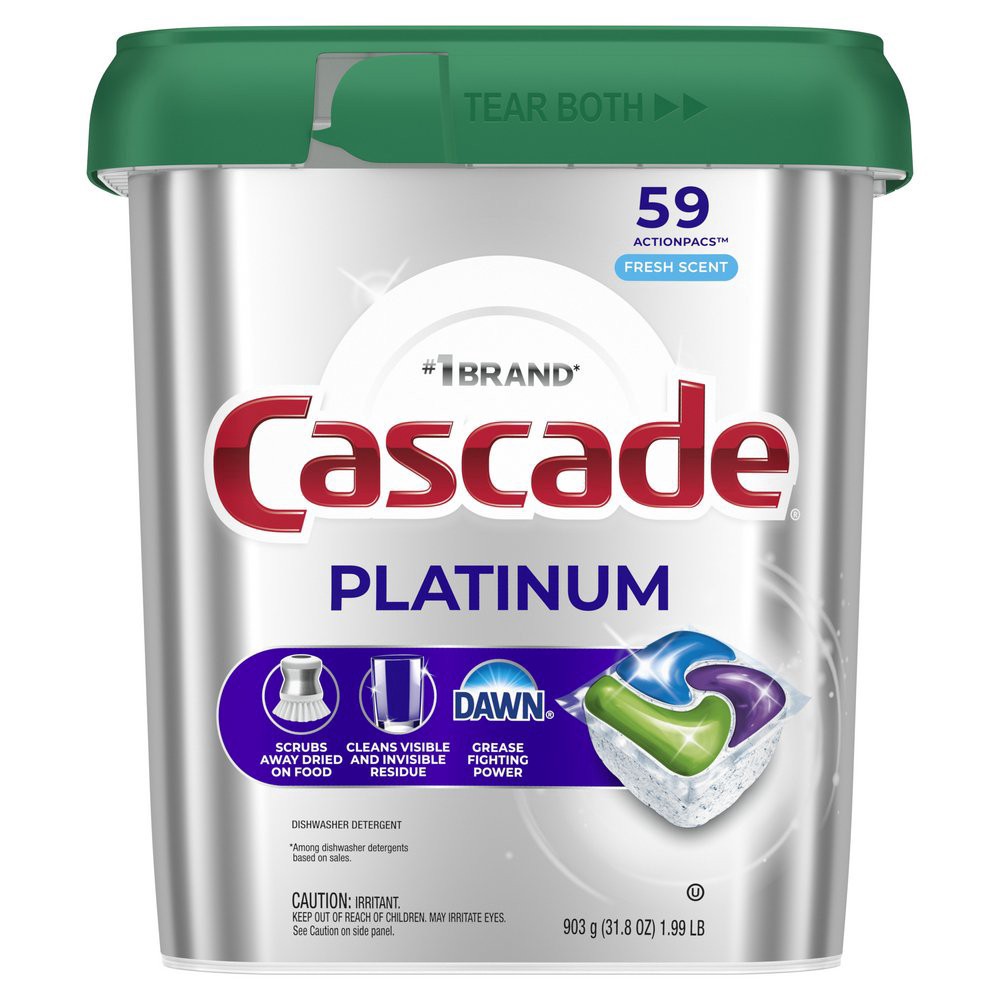slide 1 of 1, Cascade Platinum Dishwasher Pods, Dishwasher Detergent, Dish Detergent Soap, Fresh, 59 Count, 59 ct