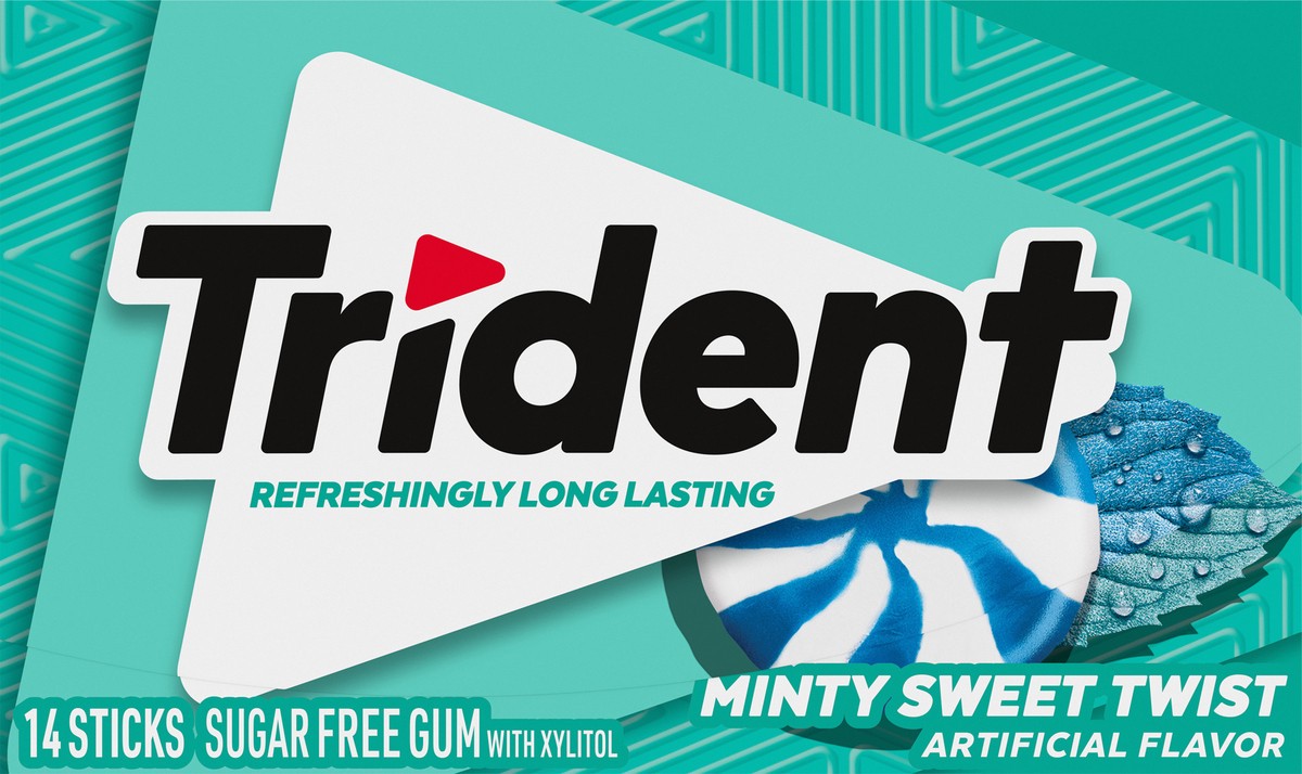 slide 5 of 13, Trident Minty Sweet Twist Sugar Free Gum, 14 Piece Pack, 0.94 oz