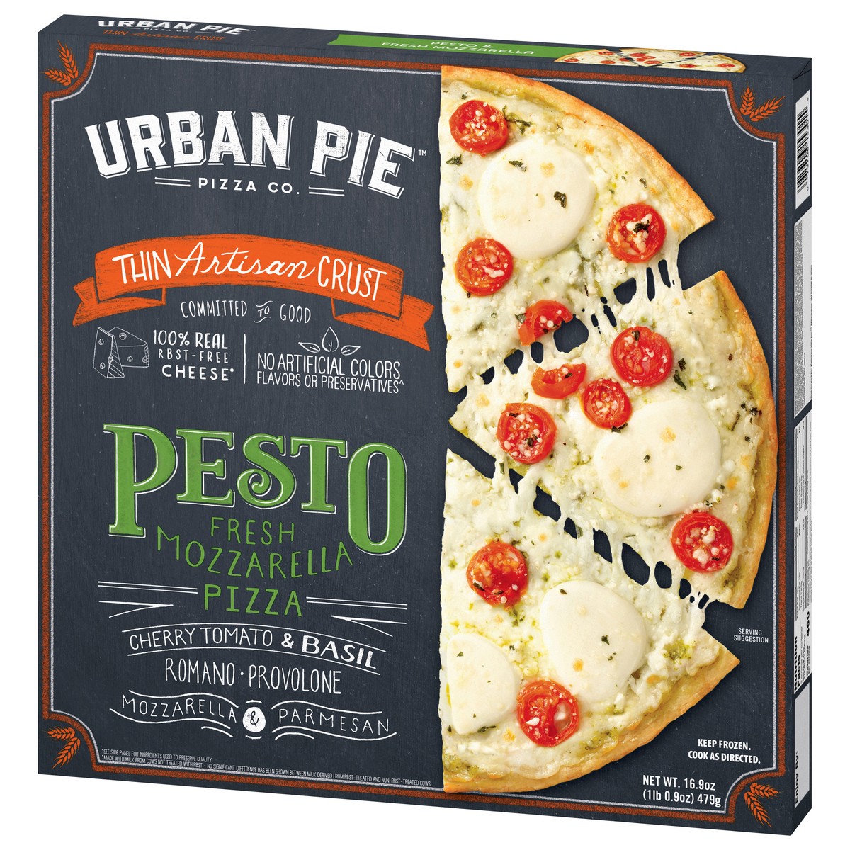 slide 13 of 13, Urban Pie Pizza Co. Thin Artisan Crust Pesto & Fresh Mozzarella Pizza 16.9 oz, 16.9 fl oz