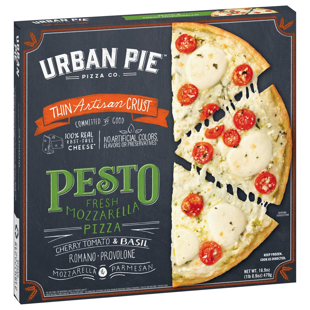 slide 10 of 13, Urban Pie Pizza Co. Thin Artisan Crust Pesto & Fresh Mozzarella Pizza 16.9 oz, 16.9 fl oz