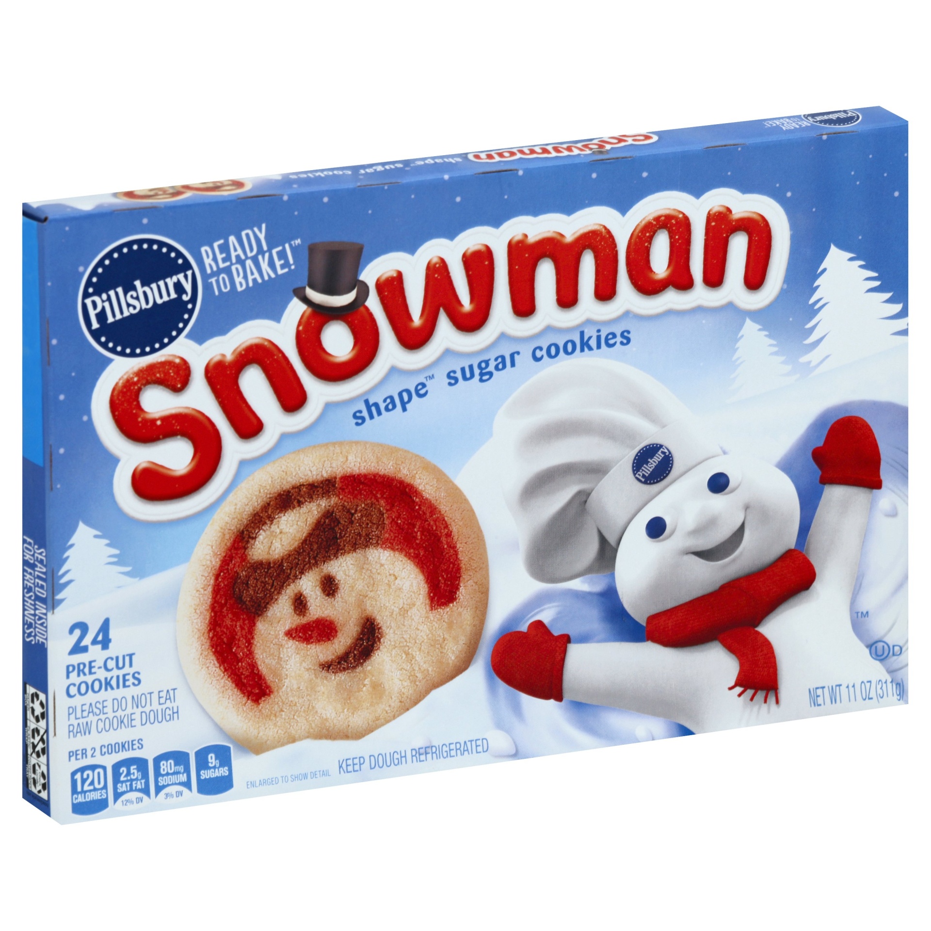 slide 1 of 1, Pillsbury Ready To Bake Snowman Shape Sugar Cookies Box, 11 oz