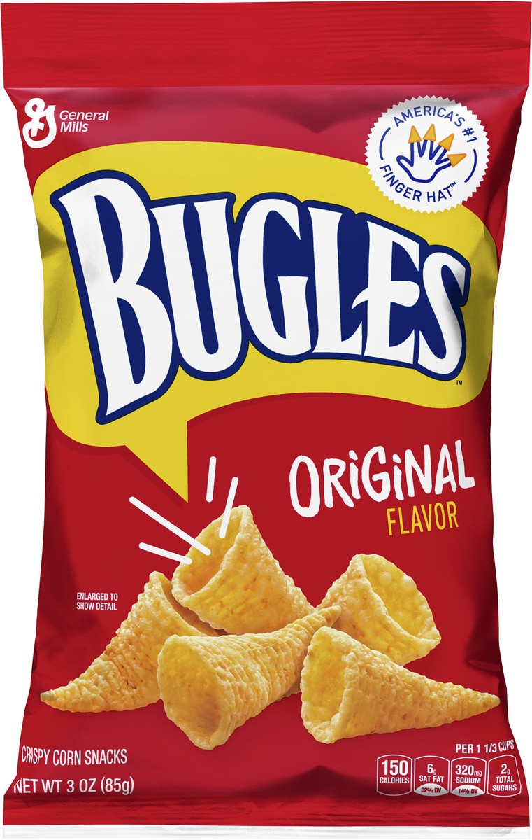 slide 6 of 11, Bugles Crispy Corn Snacks, Original Flavor, Snack Bag, 3 oz, 3 oz