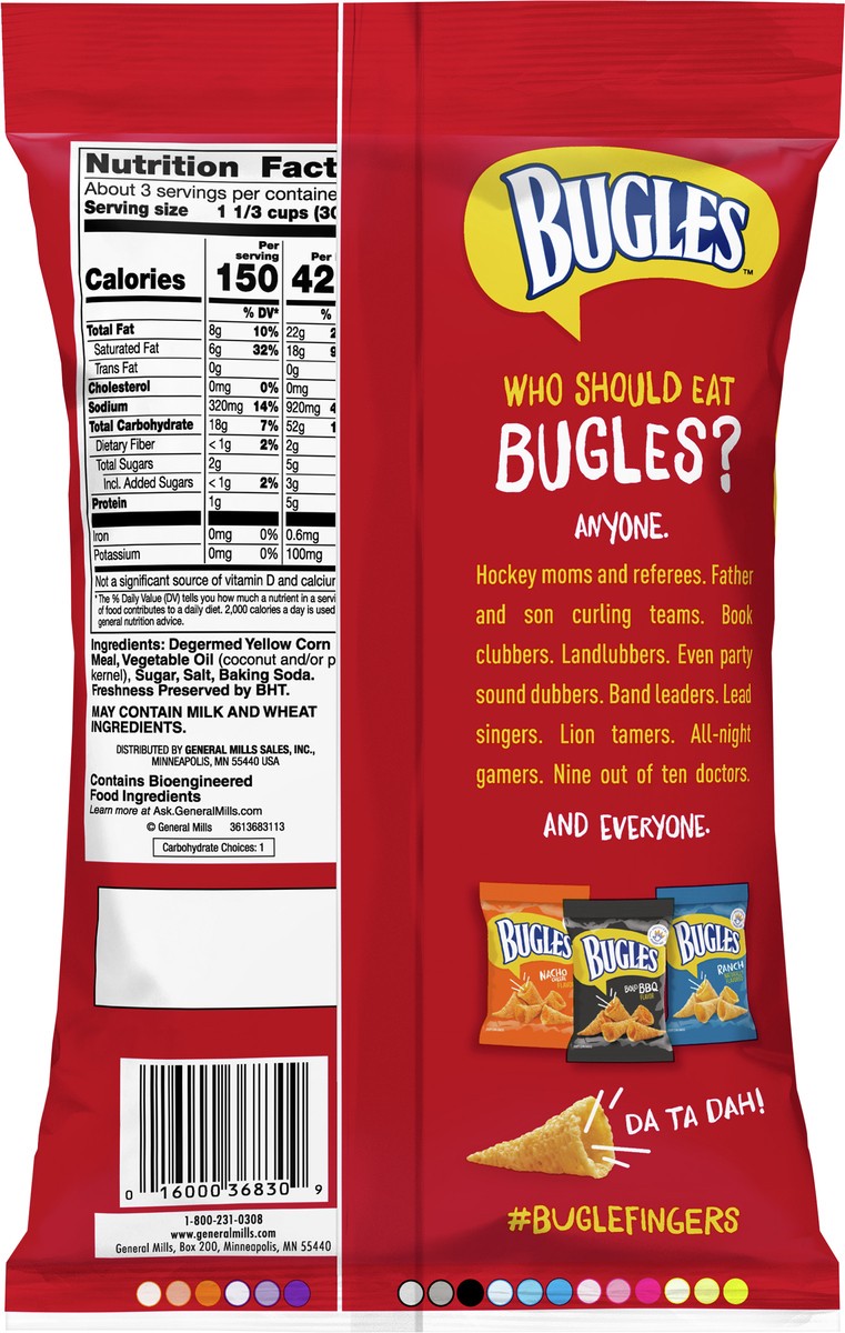 slide 4 of 11, Bugles Crispy Corn Snacks, Original Flavor, Snack Bag, 3 oz, 3 oz
