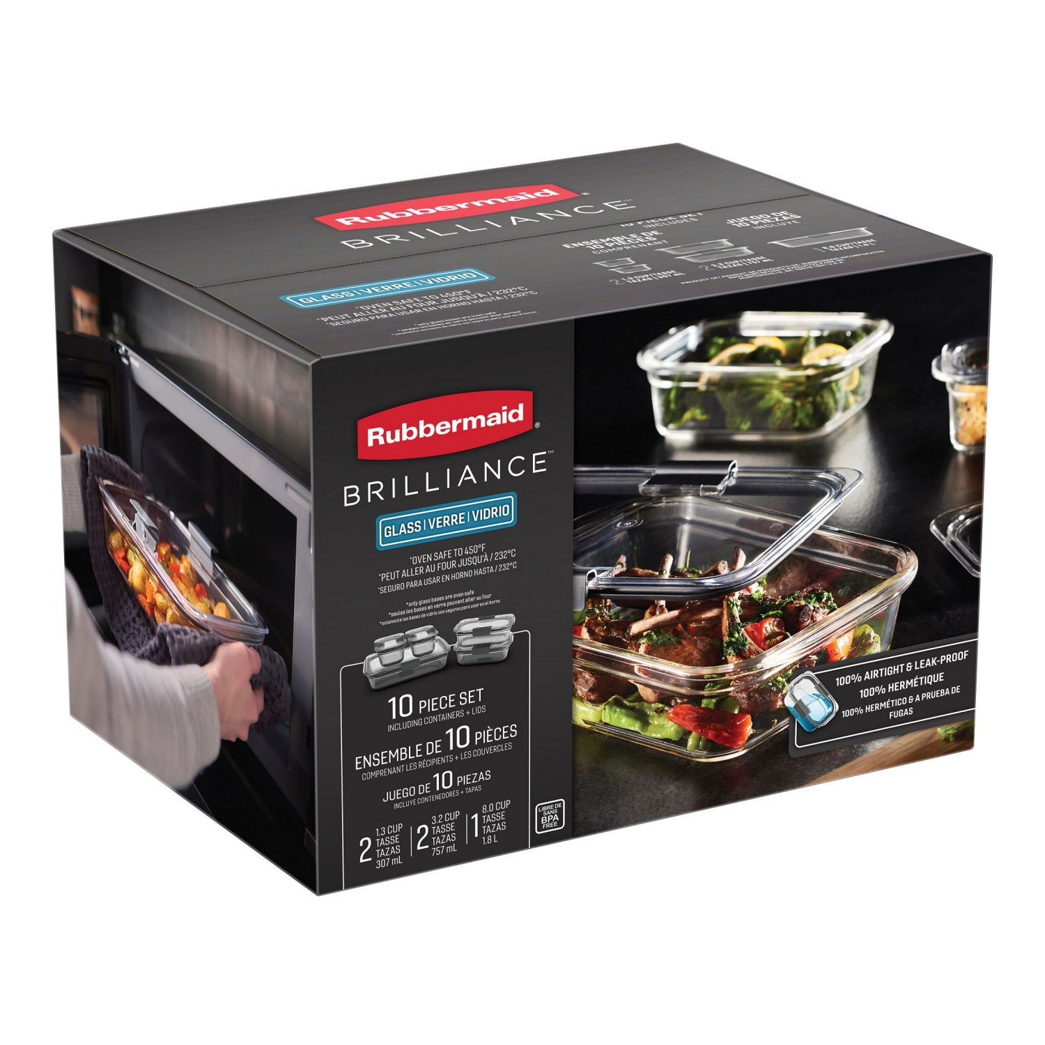 slide 1 of 5, Rubbermaid Brilliance Glass Storage Containers Set, 10 ct
