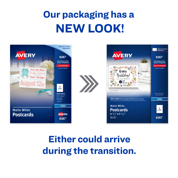 slide 4 of 7, Avery Inkjet Post Cards, Matte White, 200 ct