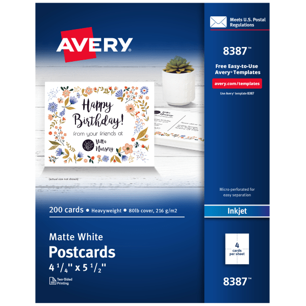 slide 1 of 7, Avery Inkjet Post Cards, Matte White, 200 ct