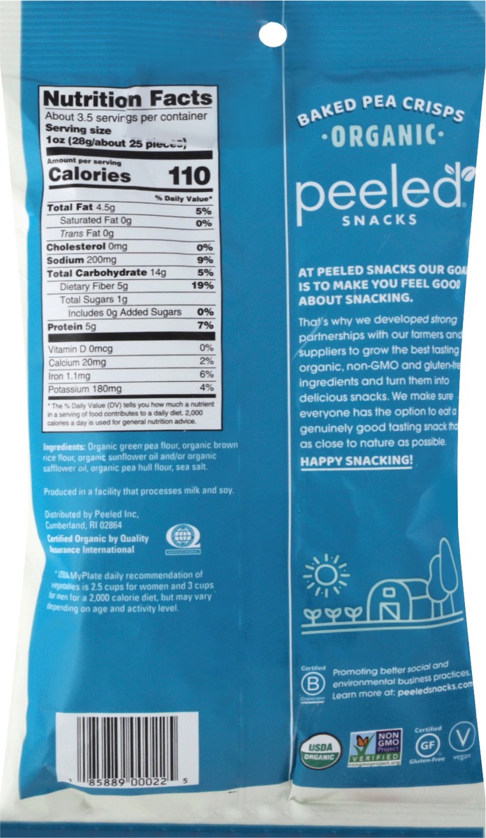 slide 5 of 9, Peeled Snacks Organic Sea Salt Baked Pea Crisps 3.3 oz, 3.3 oz