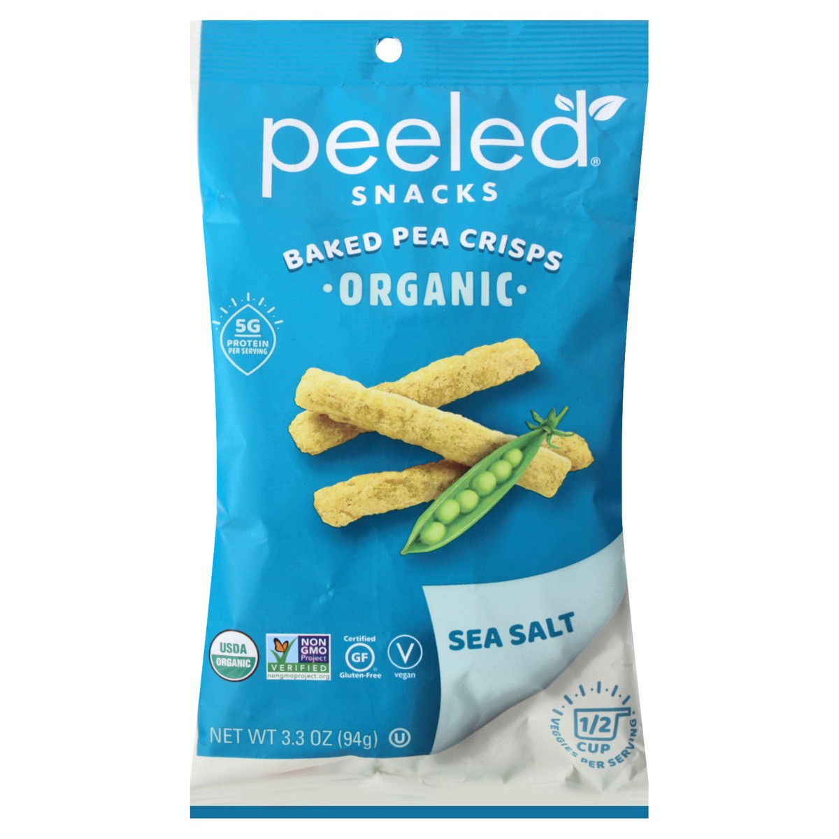 slide 1 of 9, Peeled Snacks Organic Sea Salt Baked Pea Crisps 3.3 oz, 3.3 oz
