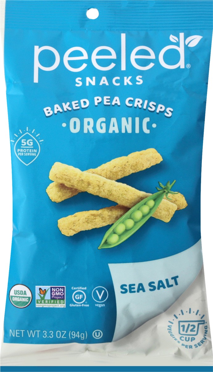 slide 1 of 9, Peeled Snacks Organic Sea Salt Baked Pea Crisps 3.3 oz, 3.3 oz