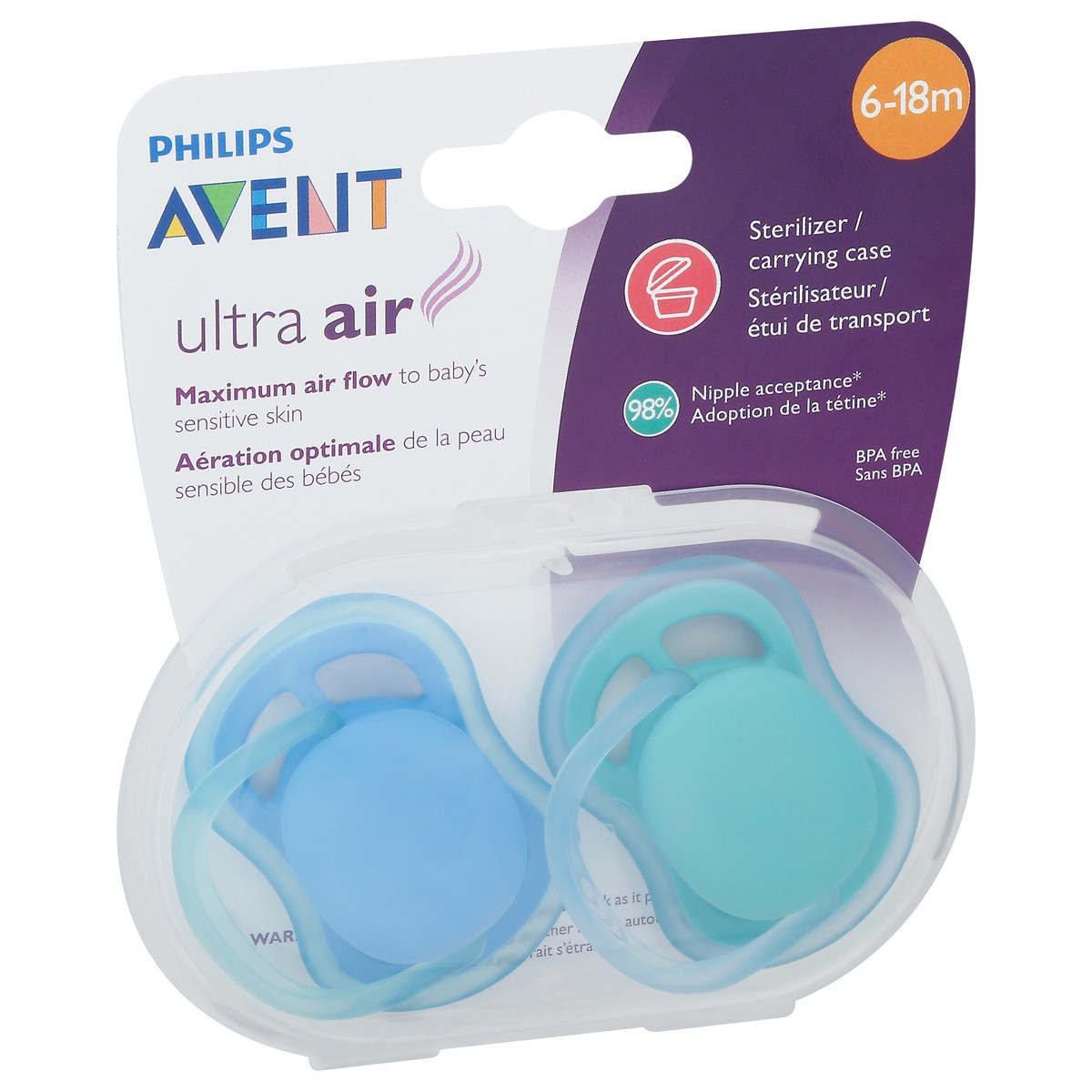 slide 2 of 9, Philips Avent Ultra Air Pacifier, 6-18 months, various colors, 2 pack, SCF244/23, 2 ct