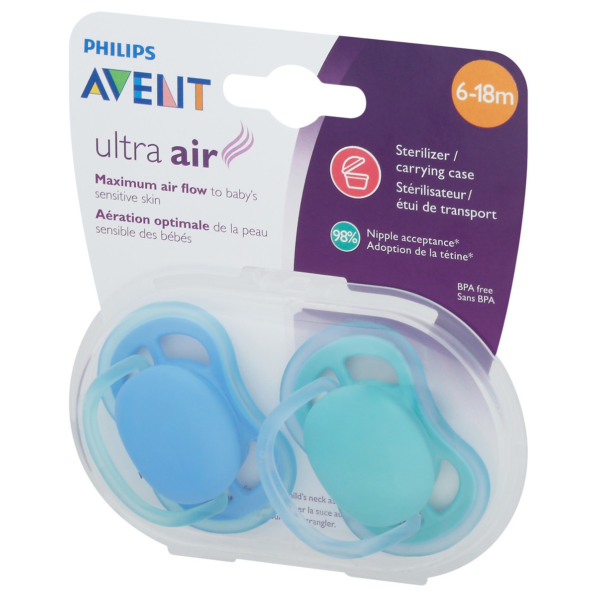 slide 3 of 9, Philips Avent Ultra Air Pacifier, 6-18 months, various colors, 2 pack, SCF244/23, 2 ct