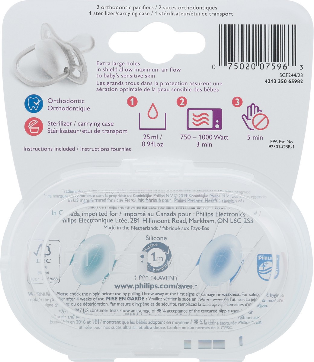 slide 8 of 9, Philips Avent Ultra Air Pacifier, 6-18 months, various colors, 2 pack, SCF244/23, 2 ct