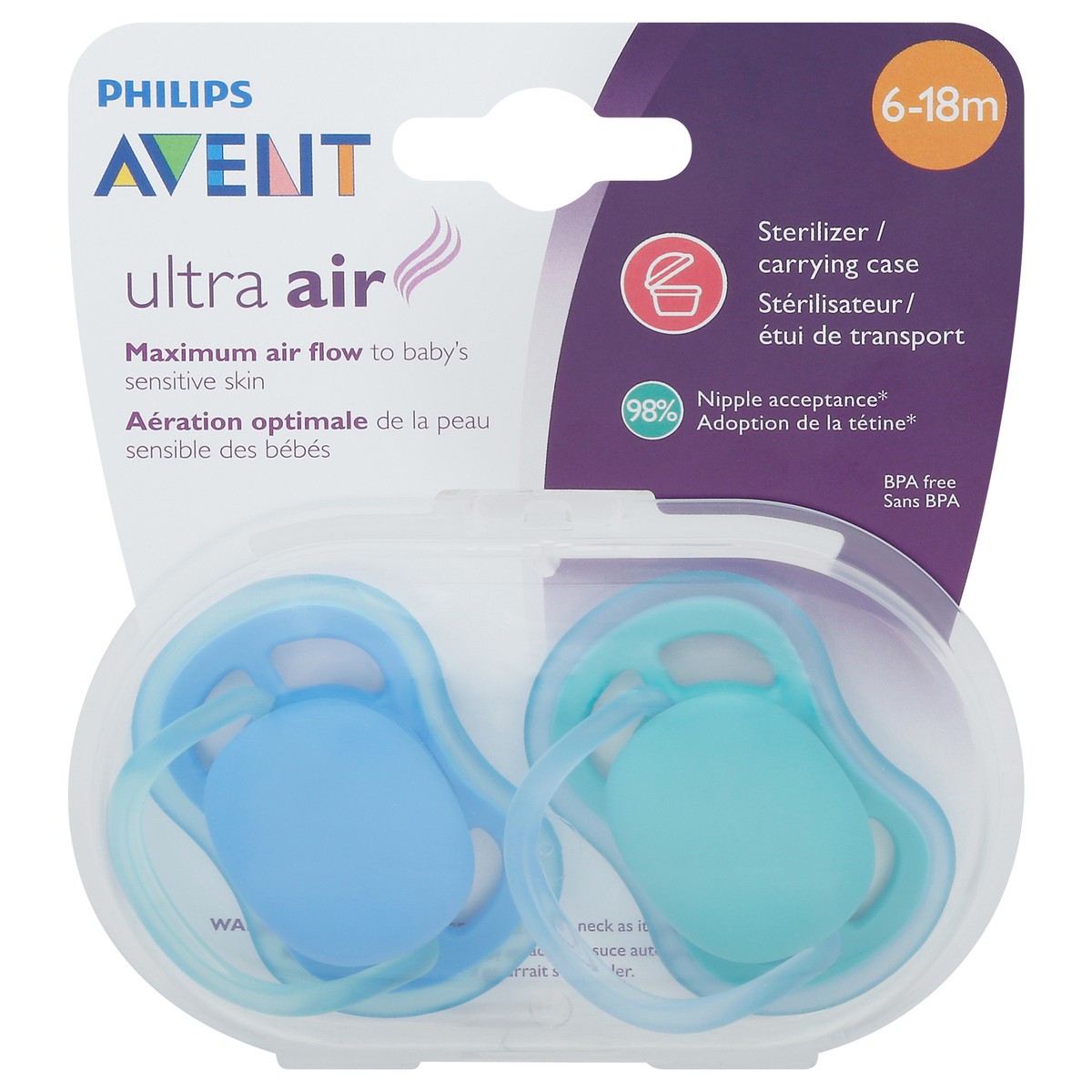 slide 9 of 9, Philips Avent Ultra Air Pacifier, 6-18 months, various colors, 2 pack, SCF244/23, 2 ct