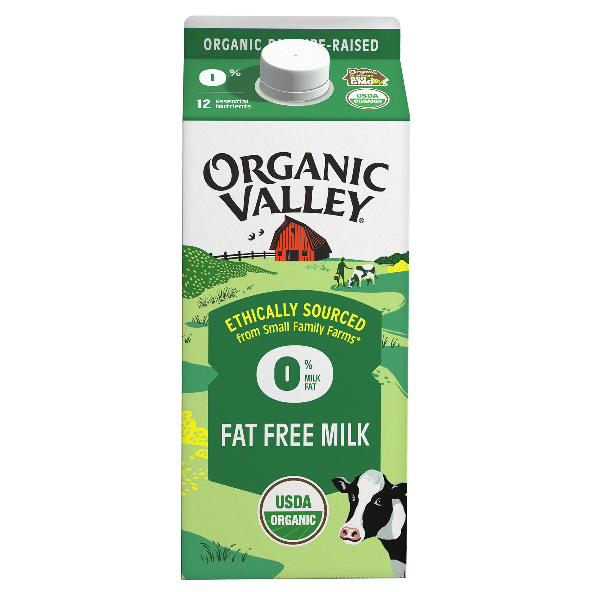 slide 1 of 12, ORGANIC VALLEY Skim (Fat Free) Organic Milk - Ultra Pasteurized, 64 oz, 64 oz