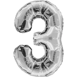 Number 3 Silver Air-Filled Balloon