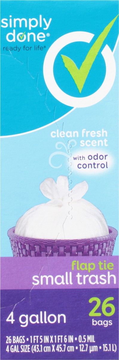 slide 4 of 9, Simply Done 4 Gallon Small Flap Tie Clean Fresh Scent Trash Bag 26 ea, 26 ct