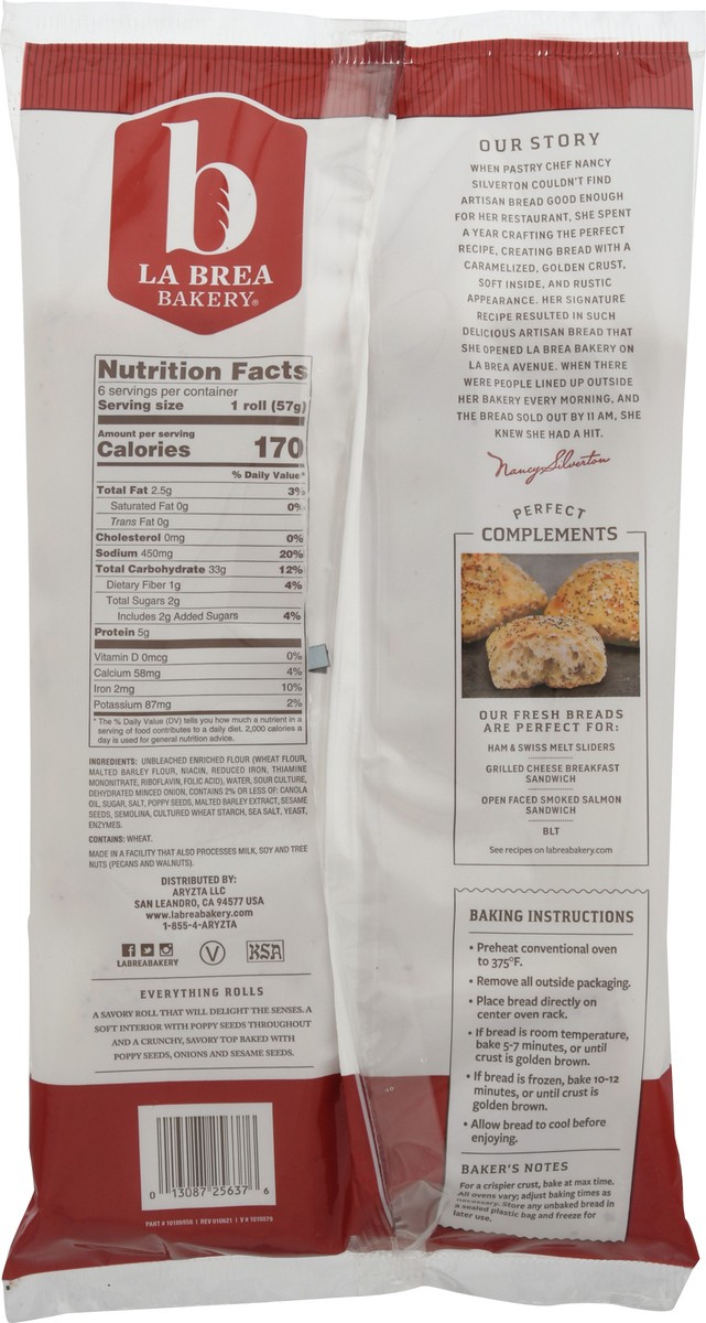 slide 2 of 14, La Brea Bakery Take & Bake 6 Pack Everything Rolls 6 - 2 oz, 6 ct