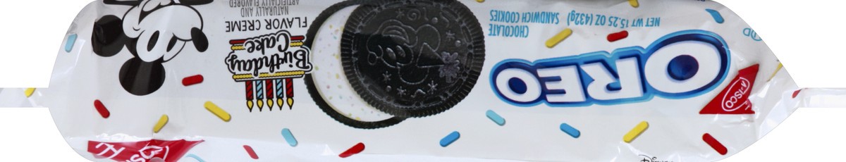 slide 3 of 5, OREO Chocolate Sandwich Cookies, Birthday Cake Flavored Creme, Special Mickey Mouse Edition, 1 Resealable 15.25 oz Pack, 0.99 lb