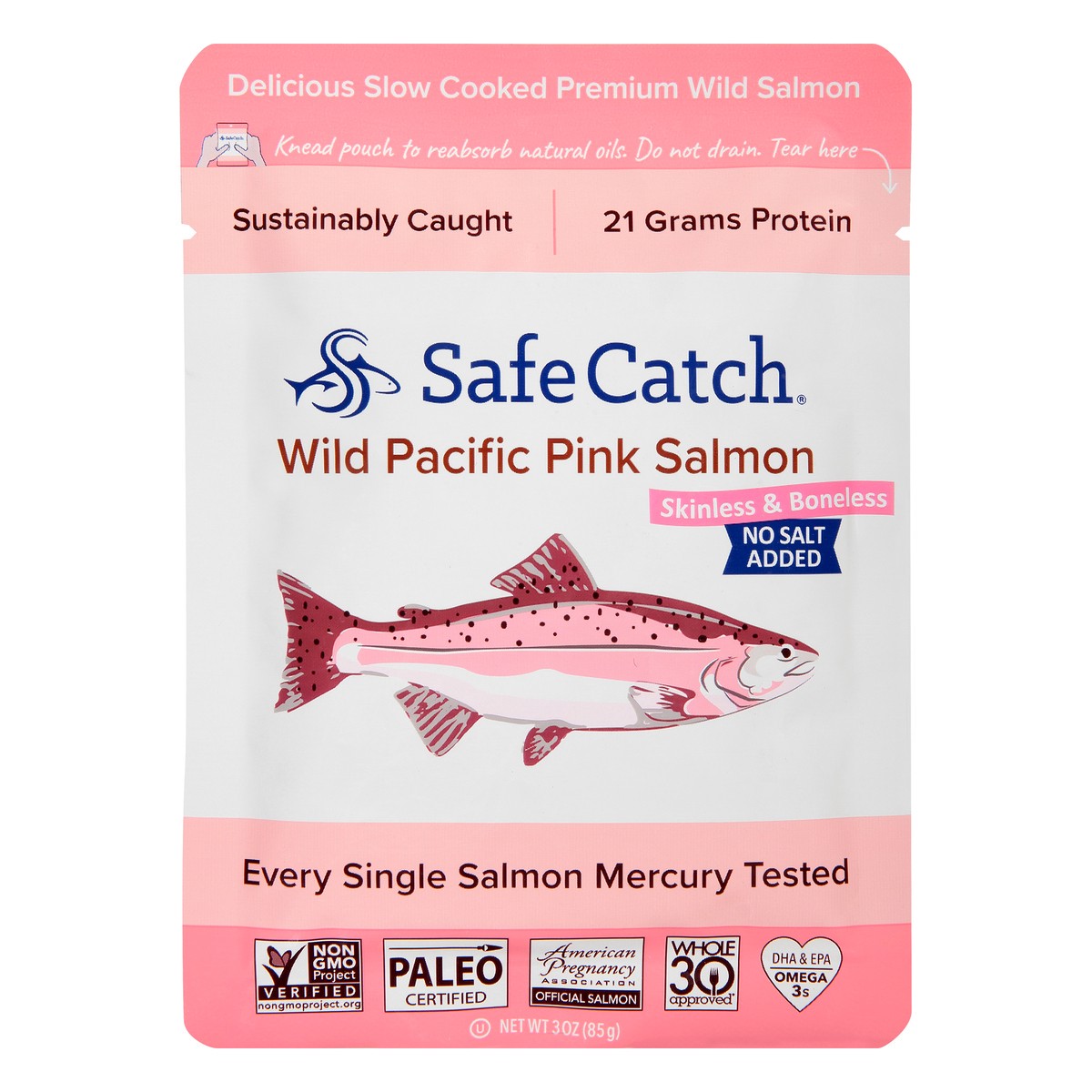 slide 1 of 9, Safe Catch No Salt Added Skinless & Boneless Pink Salmon 3 oz, 3 oz