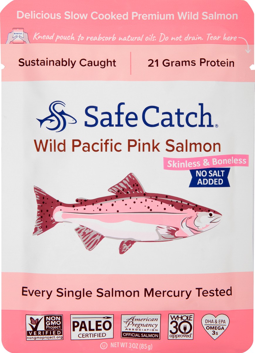 slide 1 of 9, Safe Catch No Salt Added Skinless & Boneless Pink Salmon 3 oz, 3 oz