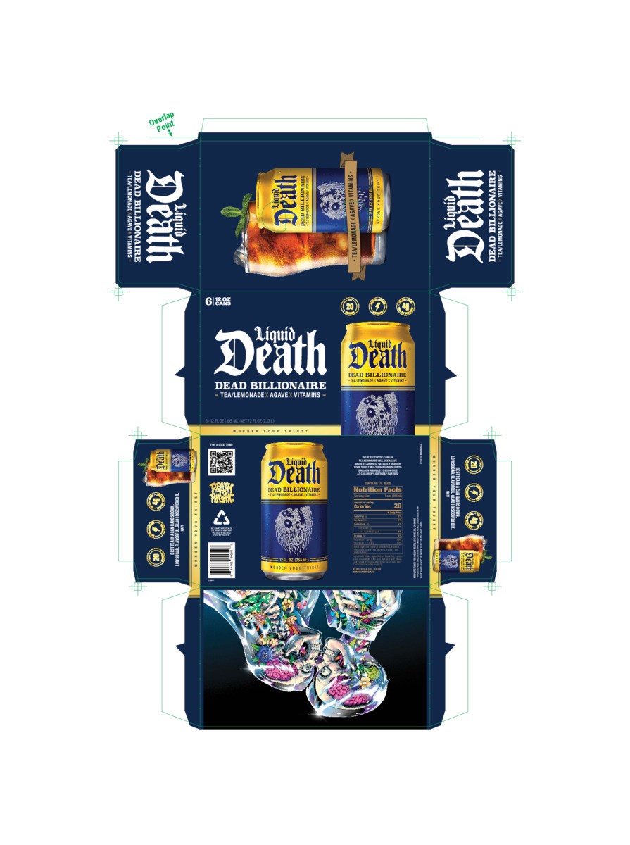 slide 7 of 9, Liquid Death, Dead Billionaire Iced Tea, Half Lemonade Half Black Tea, 6 ct