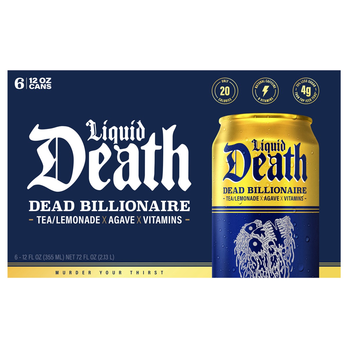 slide 6 of 9, Liquid Death, Dead Billionaire Iced Tea, Half Lemonade Half Black Tea, 6 ct