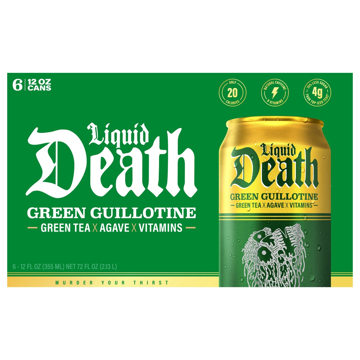 slide 1 of 8, Liquid Death Green Guillotine Iced Tea - Green Tea, 12 fl oz, 6 ct